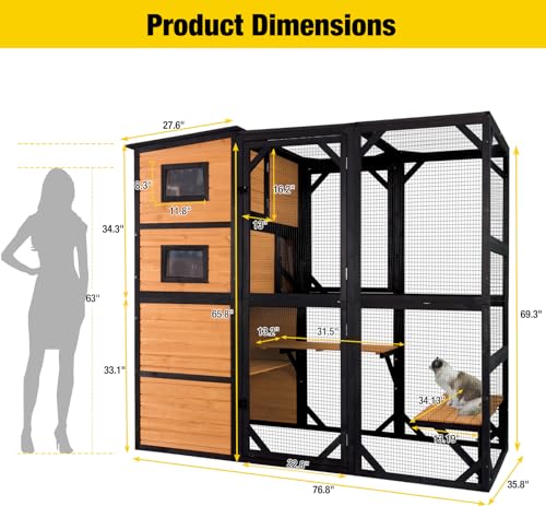 Large 4 Tiers Cat Enclosures House with Weatherproof Roof 70" H 77" L R85582