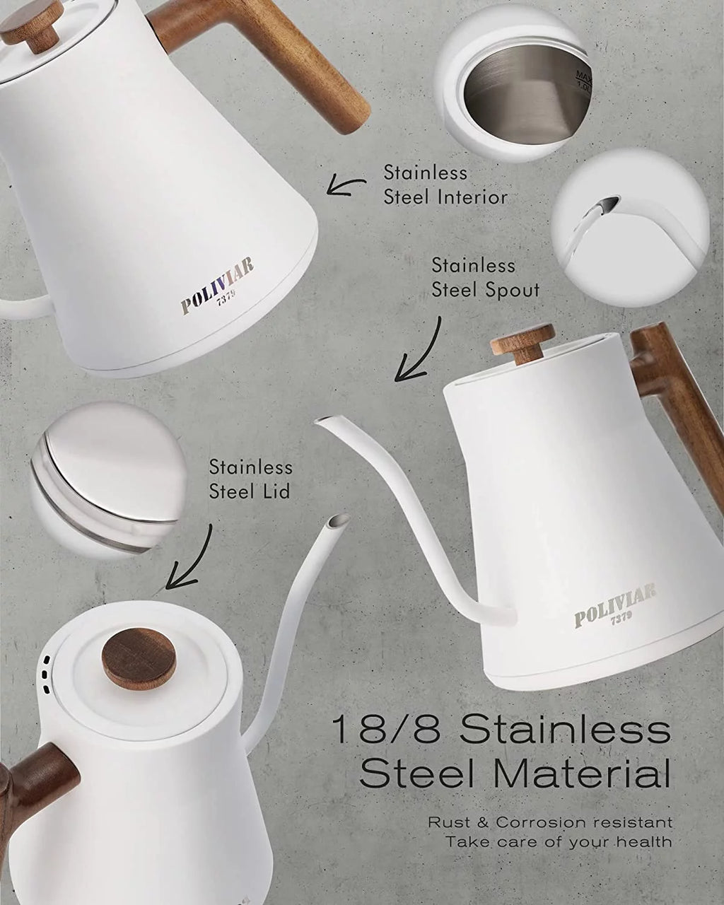 1200W Electric Gooseneck Kettle with Wood Handle R4942