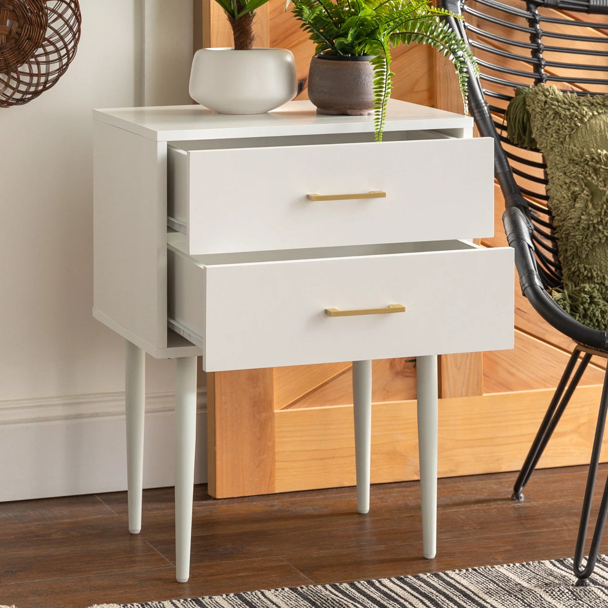 White 2 Drawer Side Table Set of 2 F428