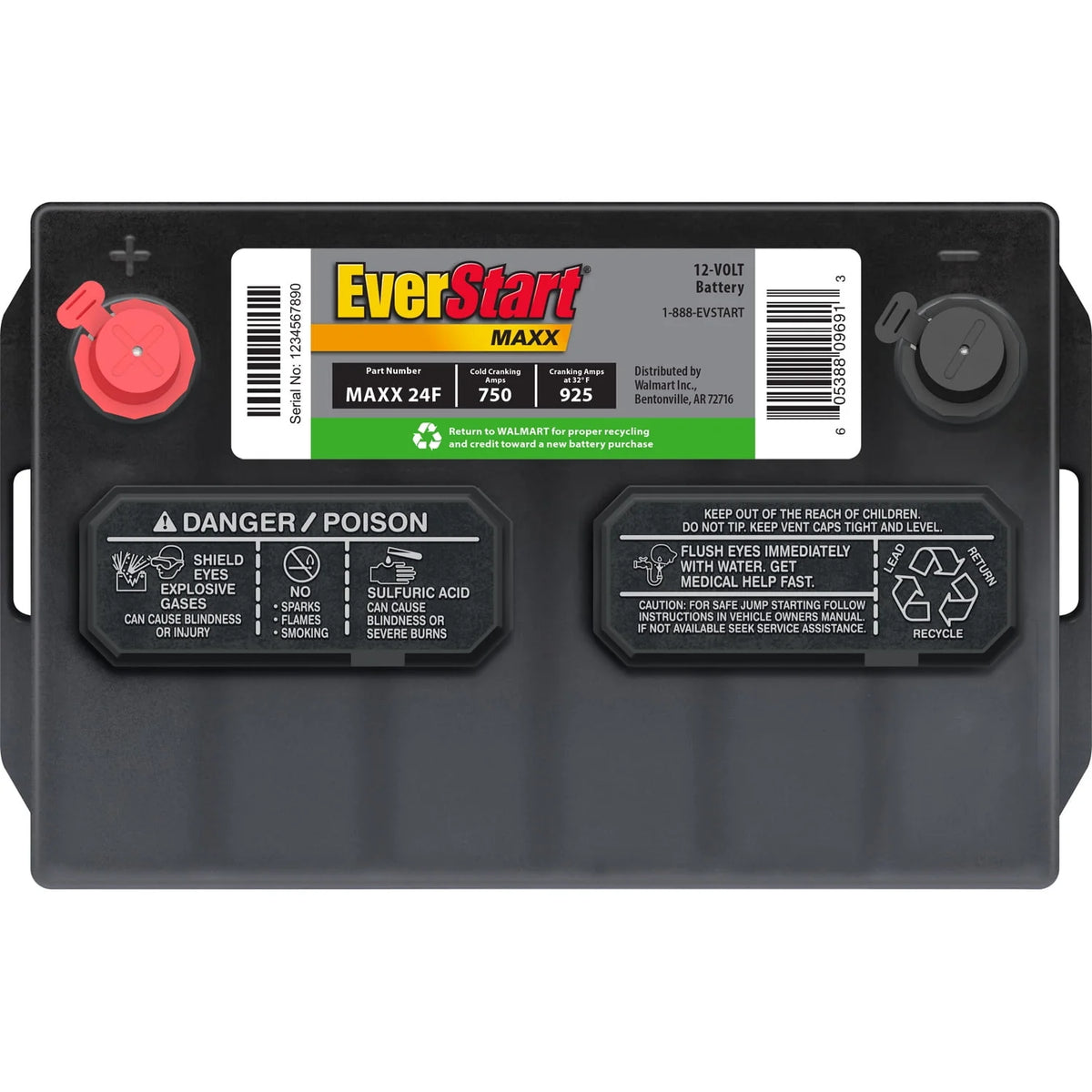 Lead Acid Automotive Battery, Group Size 24F 12 Volt, 750 CCA U429614