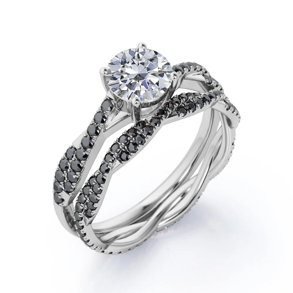 18K White Gold Plating over Silver Basket Cathedral Bridal Ring Set L65273