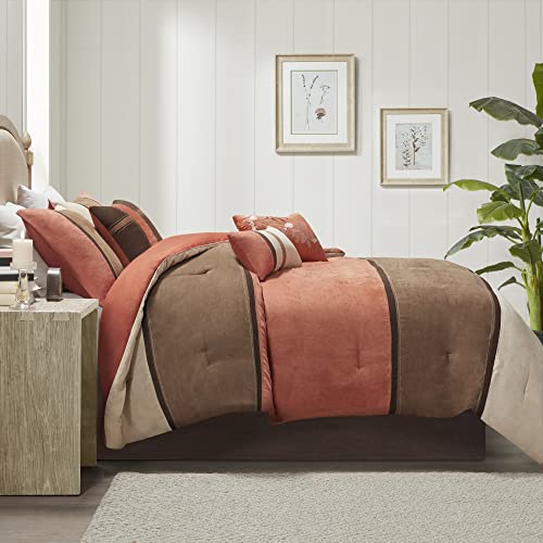 Brown 7 Piece Queen Faux Suede Comforter Set Y89107