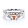 2.25 Carat Round Cut Morganite And Diamond Moissanite Engagement Ring in 10k Solid White Gold J302