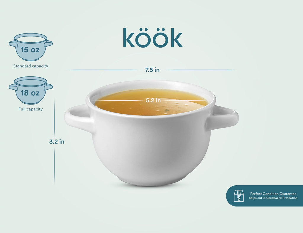 18 oz White Soup Bowls with Handles, Set of 4 E3190
