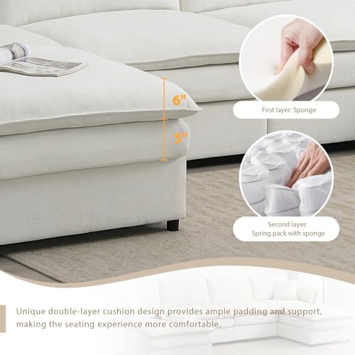 Cream Chenille U Shaped Sectional Sofa with 2 Ottoman V845