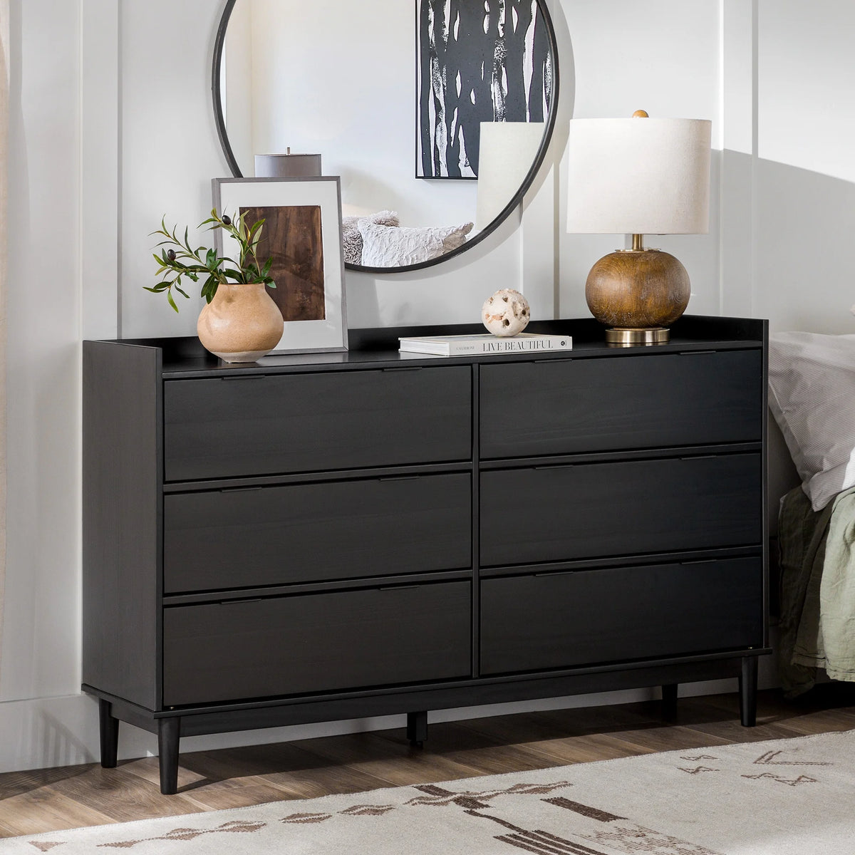 Black 6-Drawer Solid Wood Dresser Z962847