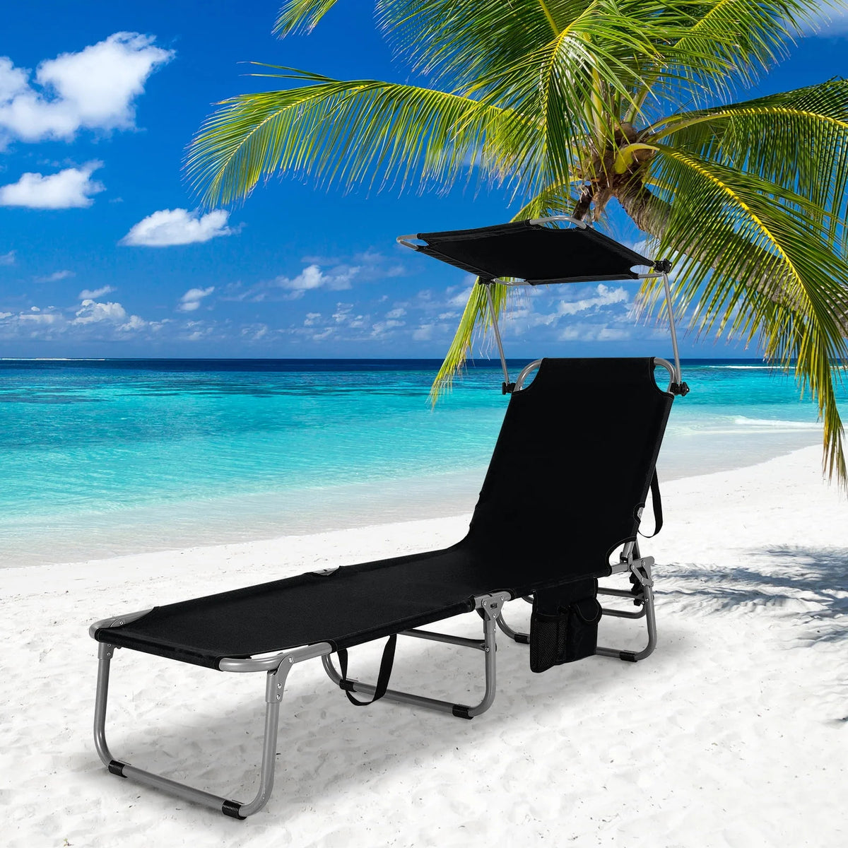 Beige Foldable Lounge Chair with Sun Shade K4114