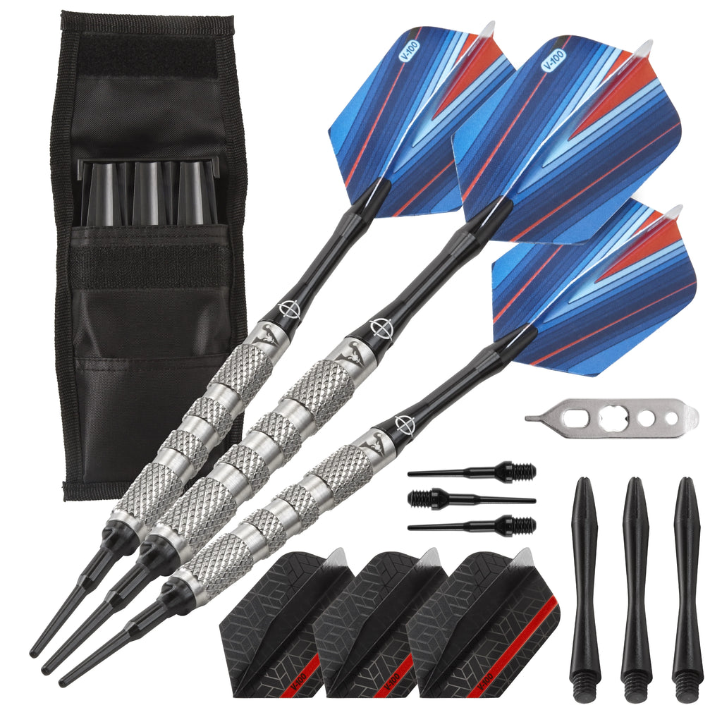 18 Grams Knurled Barrel Soft Tip Darts and Black Dart Case L15101