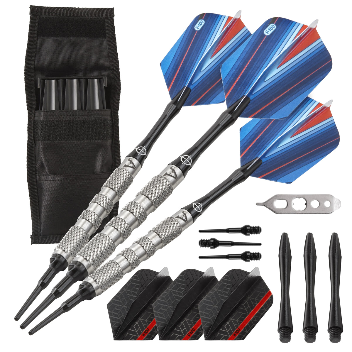 18 Grams Knurled Barrel Soft Tip Darts and Black Dart Case L15101