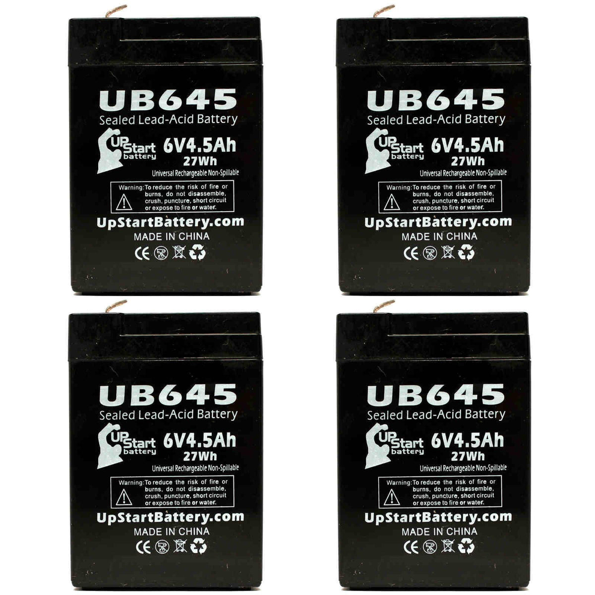 4x Pack 6V 4.5Ah Sealed Lead Acid Battery with F1 to F2 Terminal Adapters E515