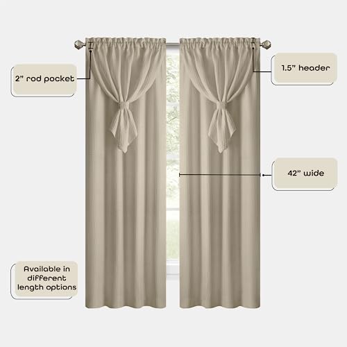 White Window Curtain Panel with Attached Valance, 42 Inch Width, 84 Inch Length, Light Filtering Fabric M7510
