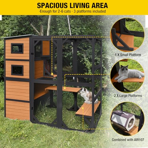 Large 4 Tiers Cat Enclosures House with Weatherproof Roof 70" H 77" L R85582