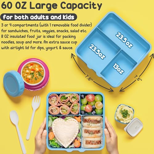 Kids Bento Lunch Box with Thermos, 8.5 OZ Insulated Food Jar, Lunch Bag, Water Bottle L86334