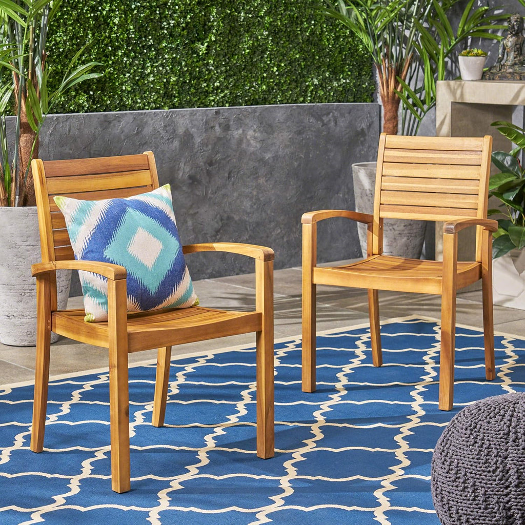 Acacia Wood Outdoor Dining Chairs Set of 2 X234278