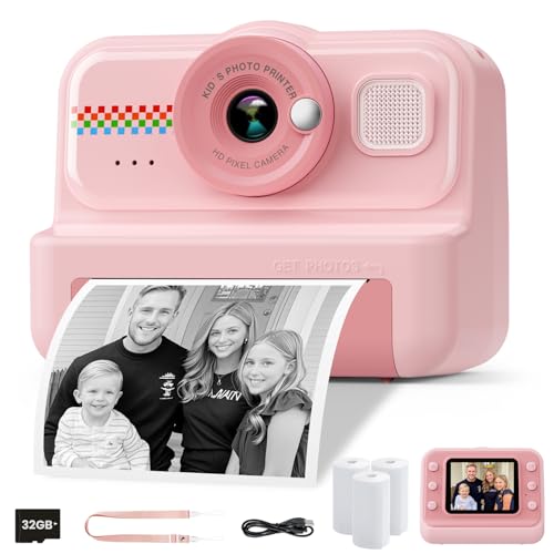 1080P HD Kids Instant Print Camera with 3 Rolls Print Paper & 32GB Card (Black) D752