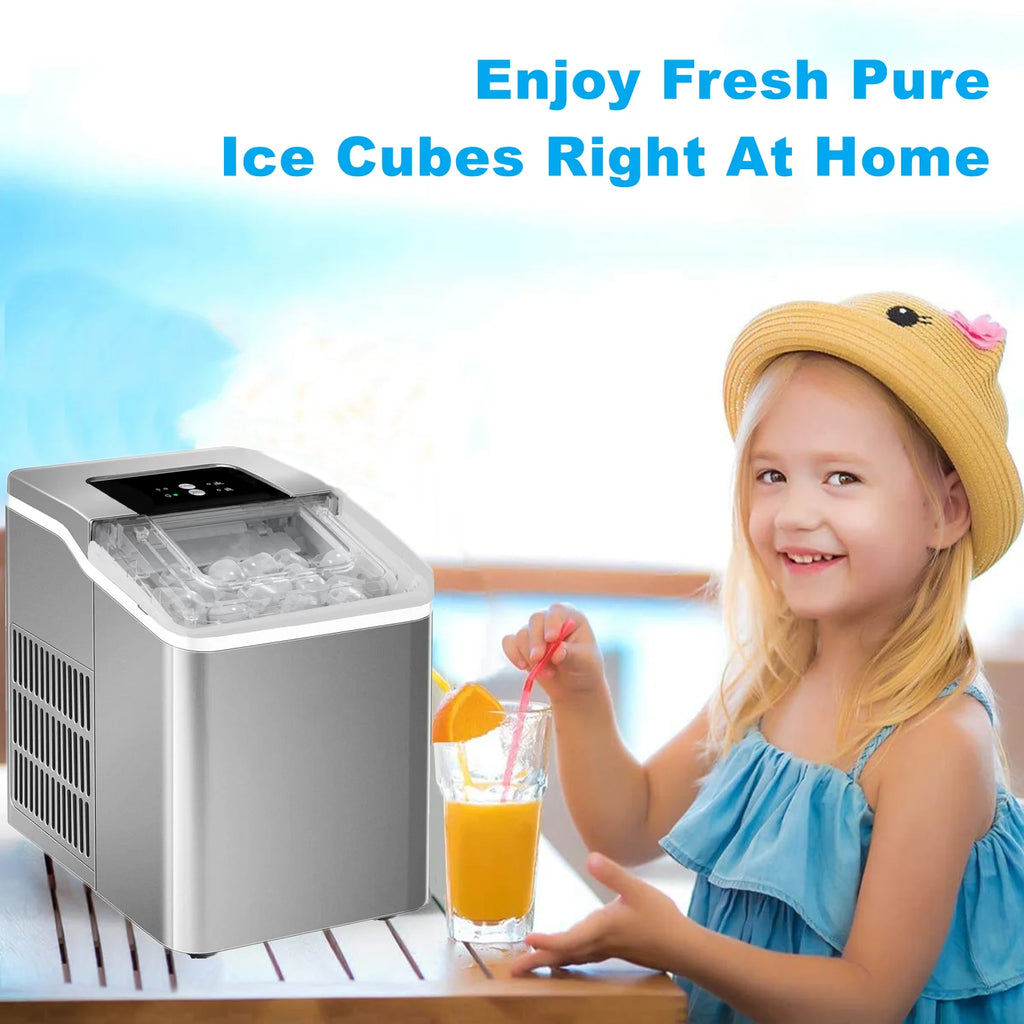 2 Ice Size Ice Maker Machine Countertop, 28 lbs in 24 Hrs, 9 Cubes Ready in 5 Mins, Self-clean, 2 L, Silver H191