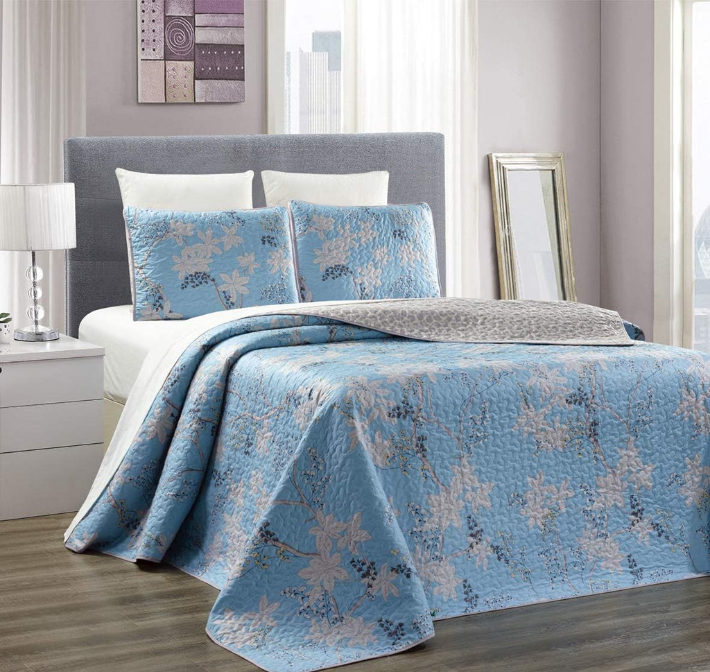 Oversize Reversible Quilt Set Cal King Size Bed Cover W1526