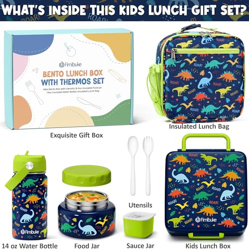 Kids Bento Lunch Box with Thermos, 8.5 OZ Insulated Food Jar, Lunch Bag, Water Bottle L86334