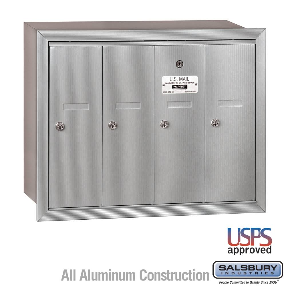 Aluminum Vertical Recessed Mounted 4 Doors Mailbox H104525