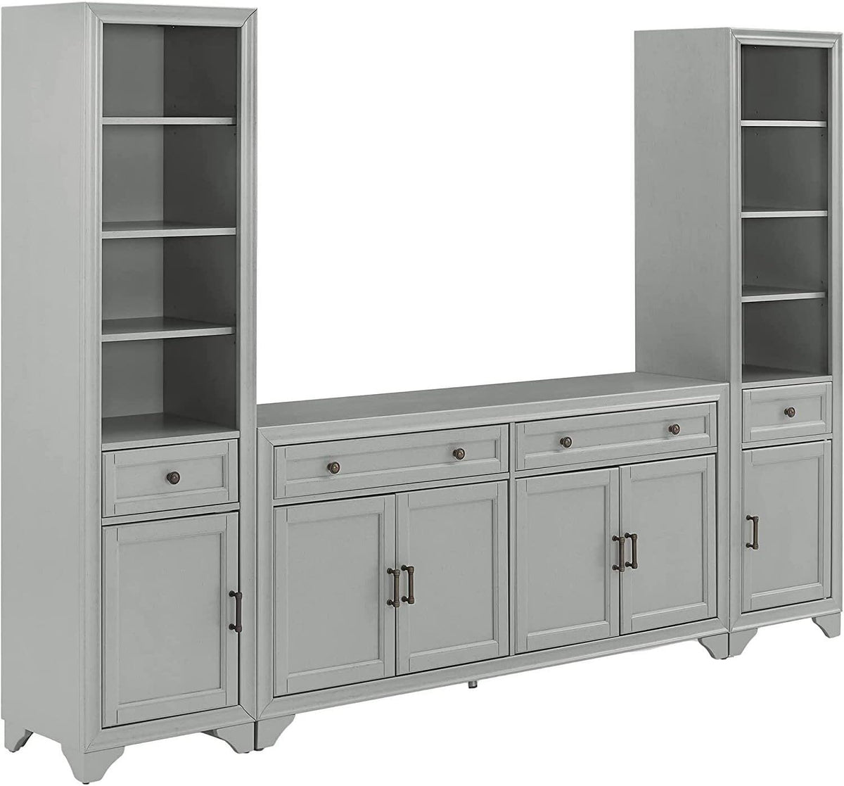 Distressed Gray 3 Piece Sideboard and Bookcase Set A5498