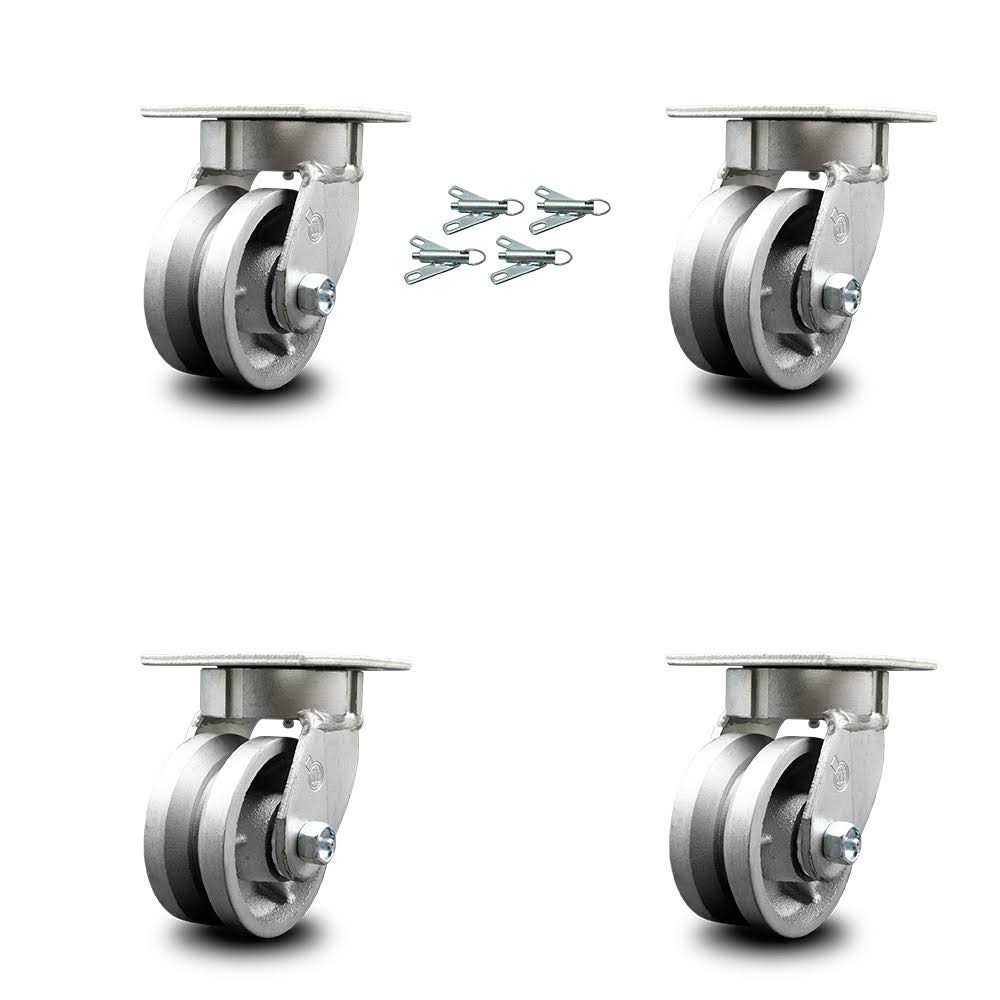 4 inch V Groove Semi Steel Swivel Caster Set with Swivel Lock W210