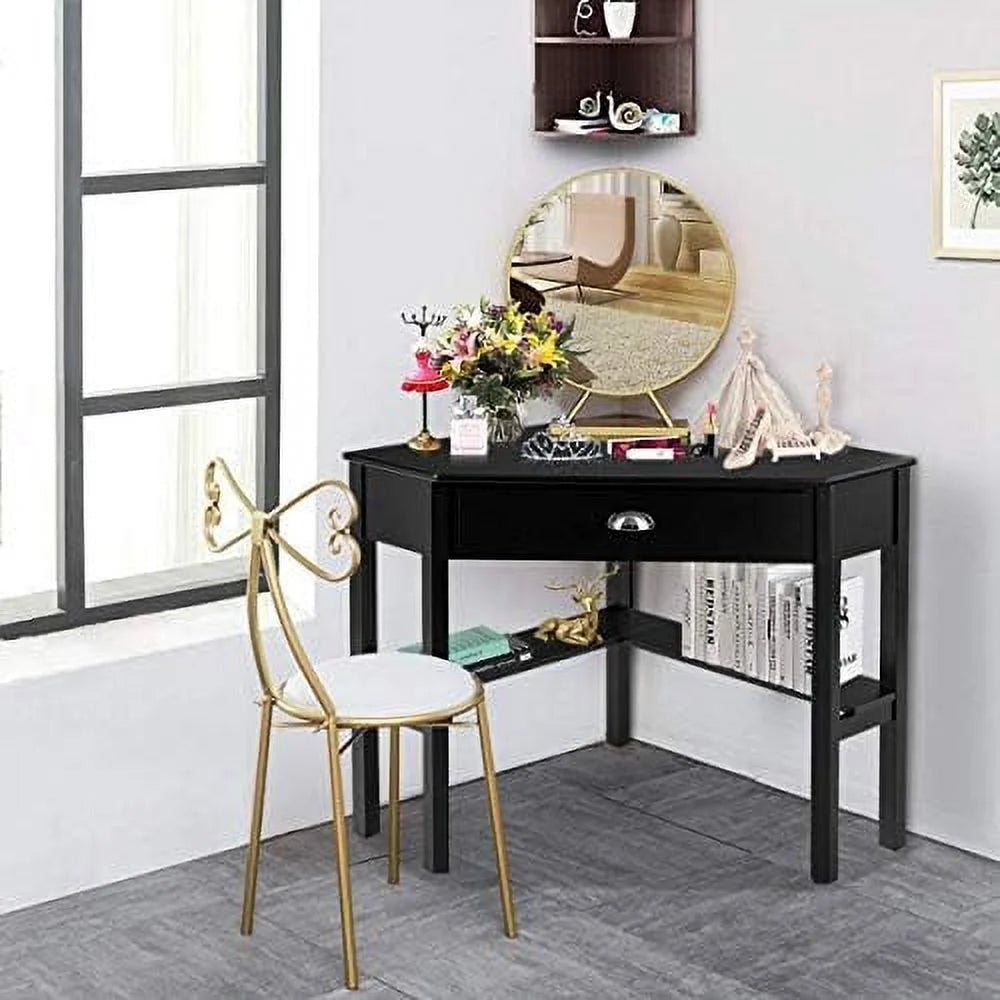 White Corner Desk with Drawer Shelves D37038