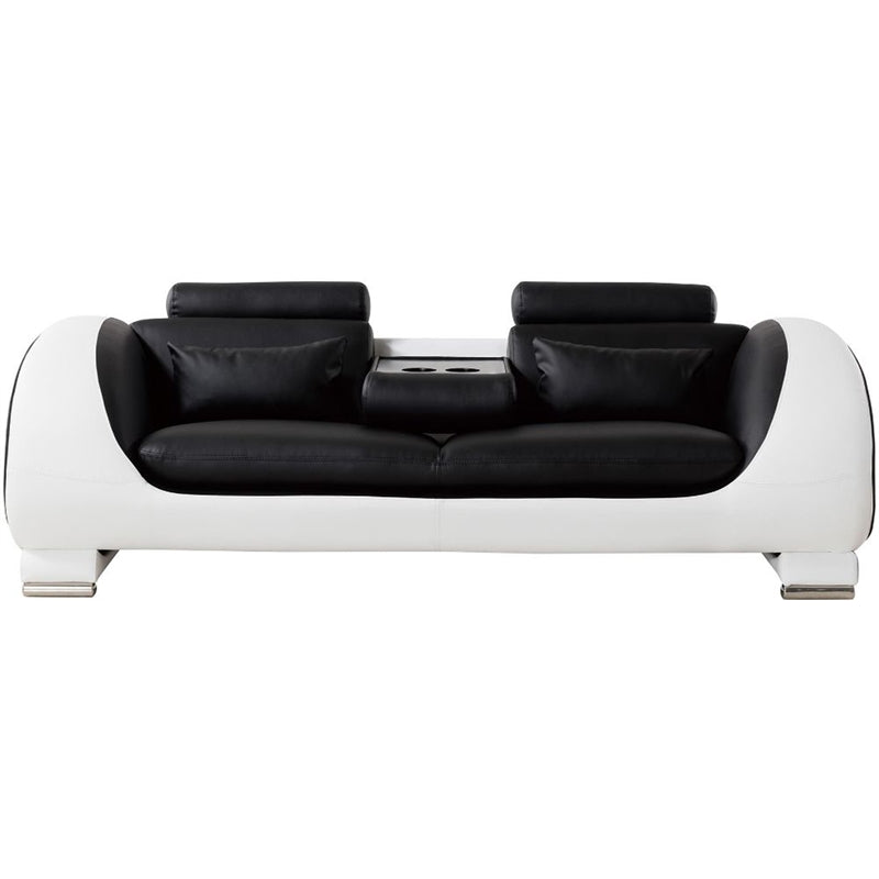 Black and White Faux Leather Wooden Sofa with Headrest A764