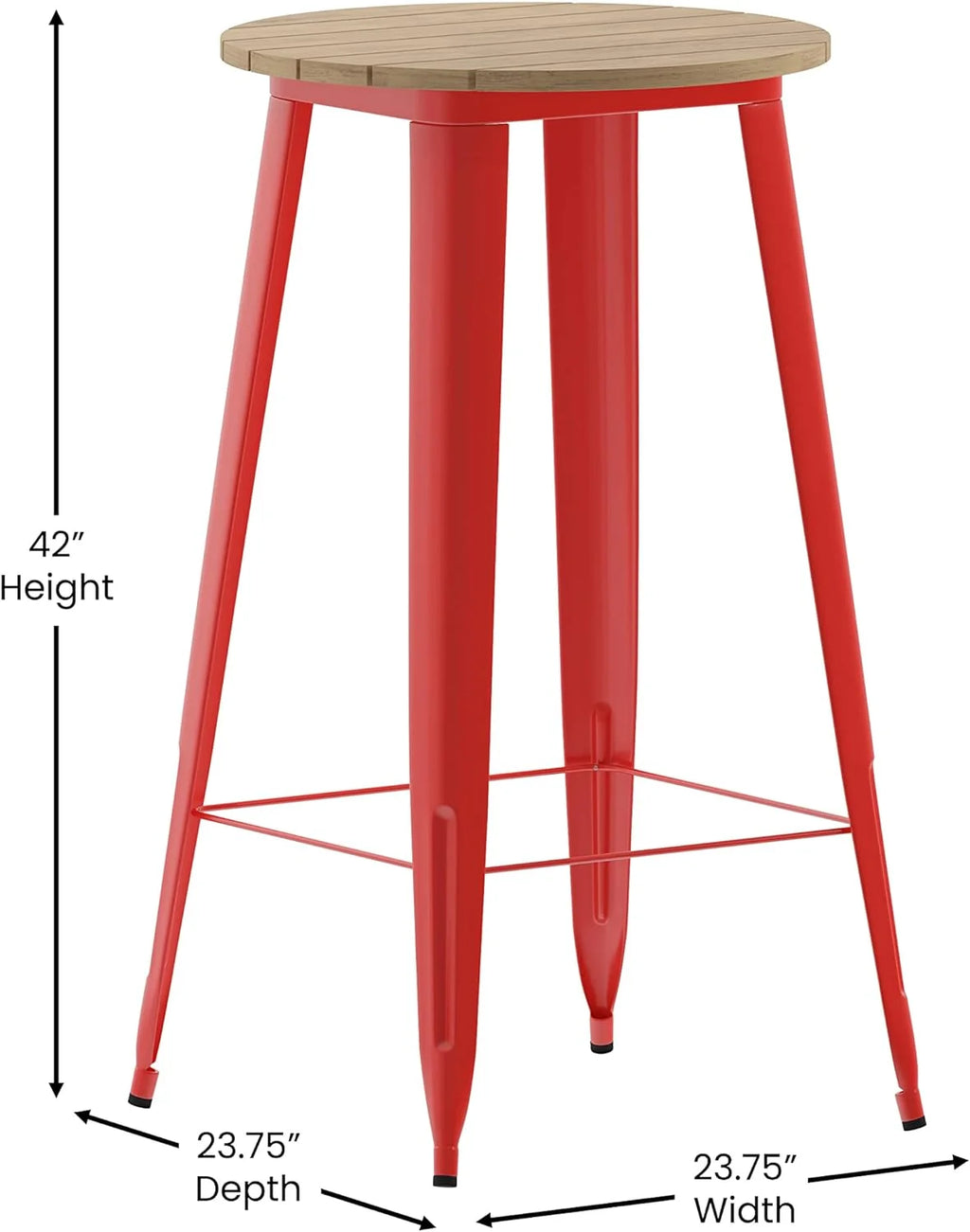 Indoor/Outdoor Bar Top Table Brown Resin Top Red Steel Base O45370
