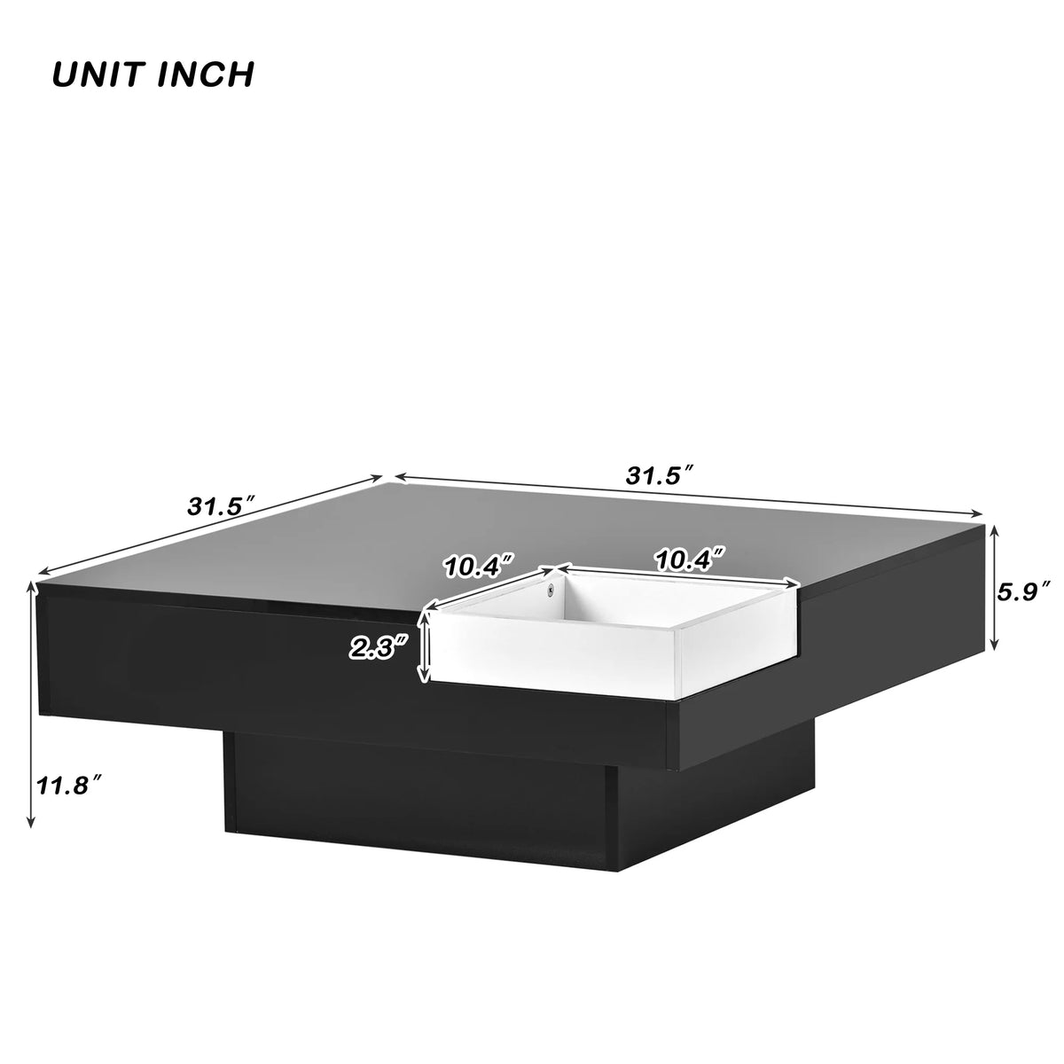 Square Coffee Table with Detachable Tray and LED Strip Lights A3910