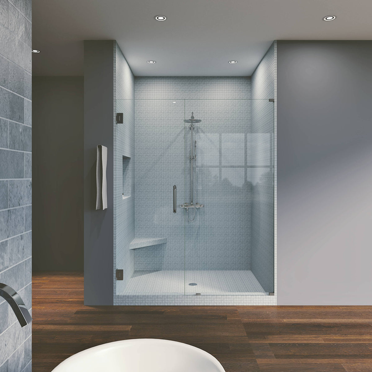 Brushed Nickel Frameless Hinged Shower Door L2544