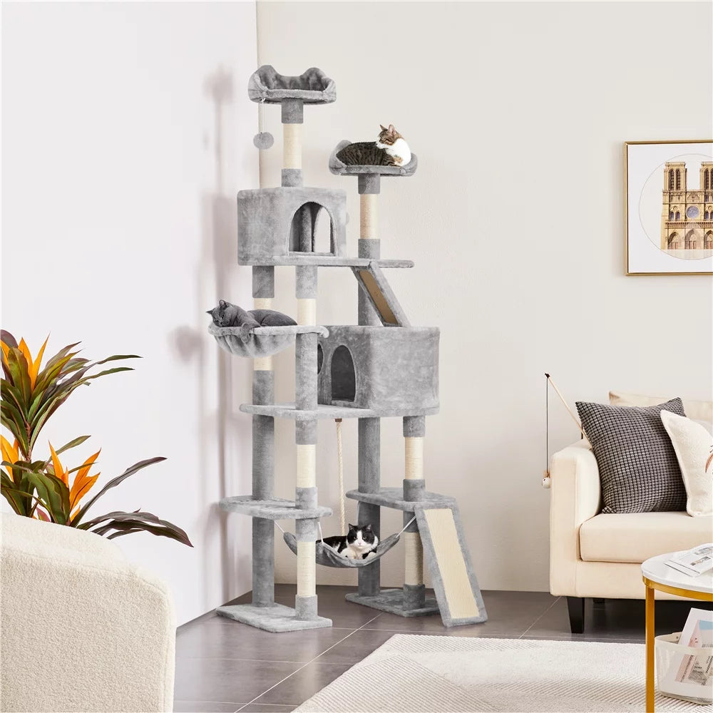 Light Gray Multi Level Cat Tree with 2 Condos S32494