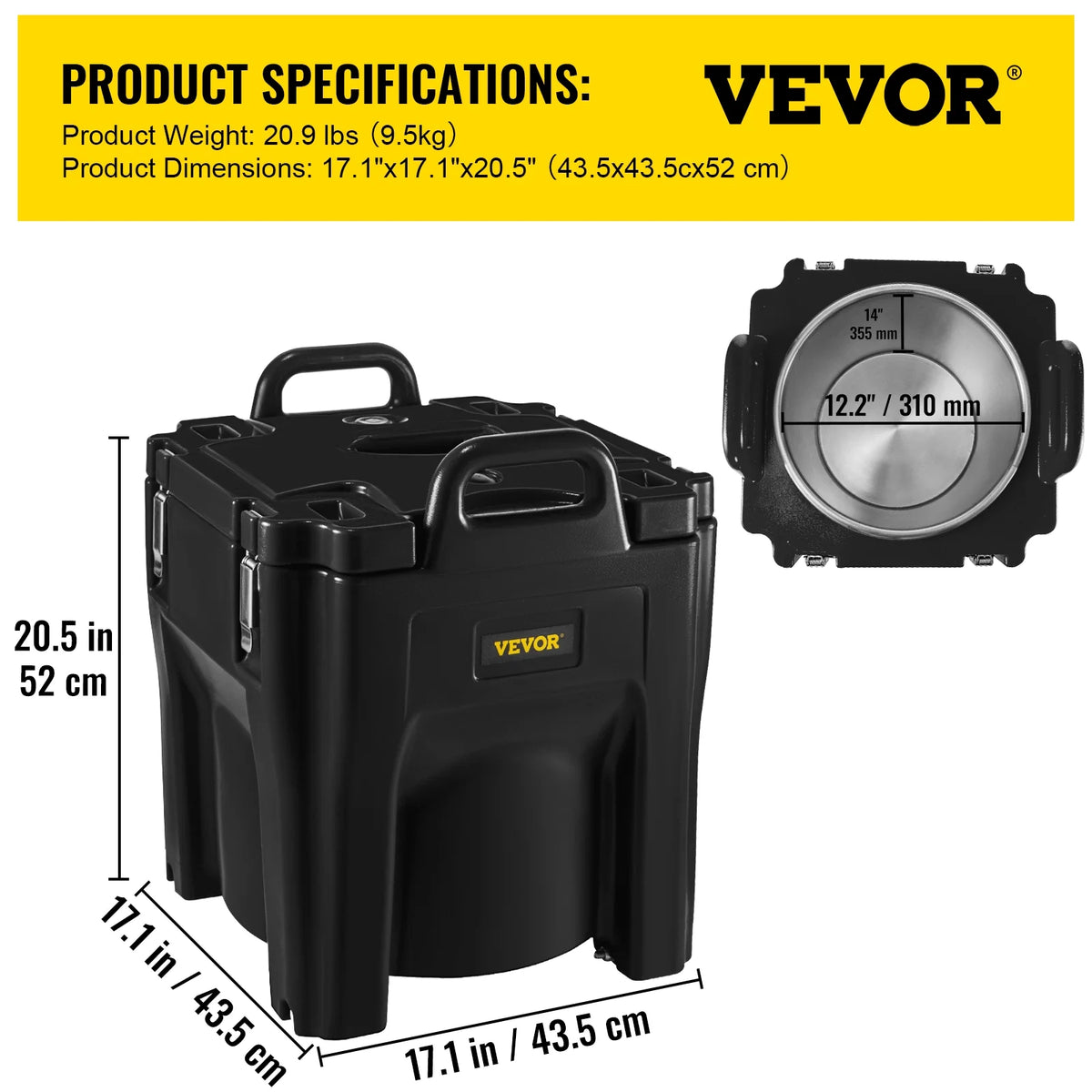Black 32Qt Insulated Stackable Food Carrier with Stainless Steel Barrel L928
