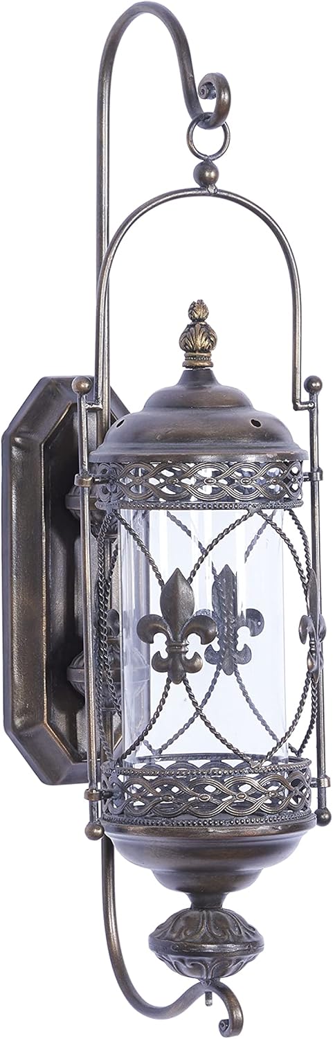 Textured Bronze Metal and Glass Floral Candle Sconce N5849