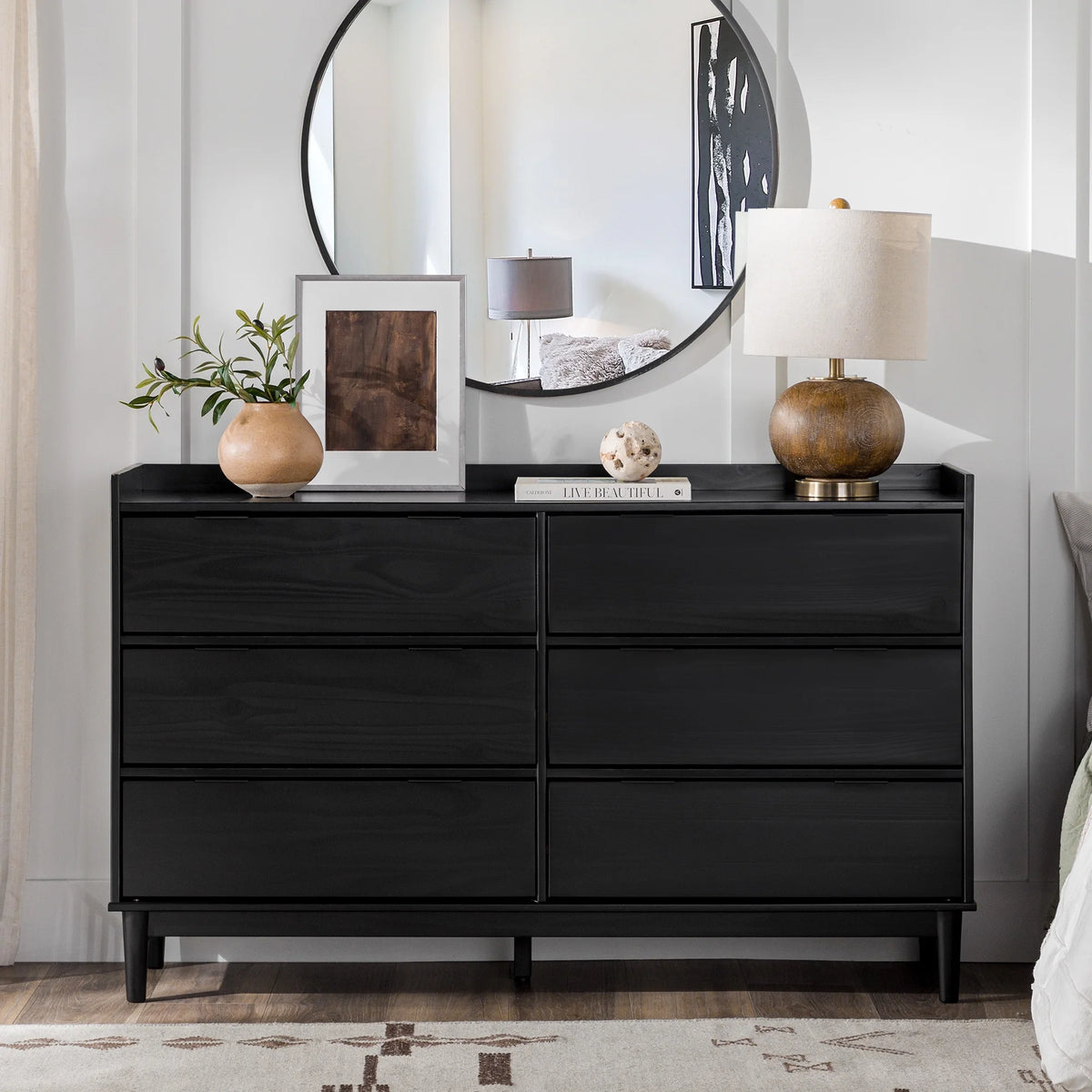 Black 6-Drawer Solid Wood Dresser Z962847