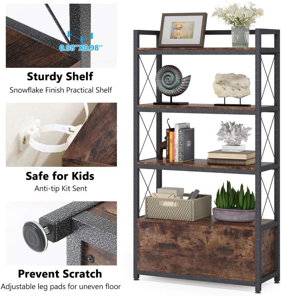 Freestanding Lateral Filing Cabinet with Drawer and Open Storage Shelves U8562