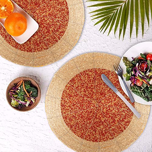 Gold 13 Inch Round Set of 4 Beaded Placemats P187
