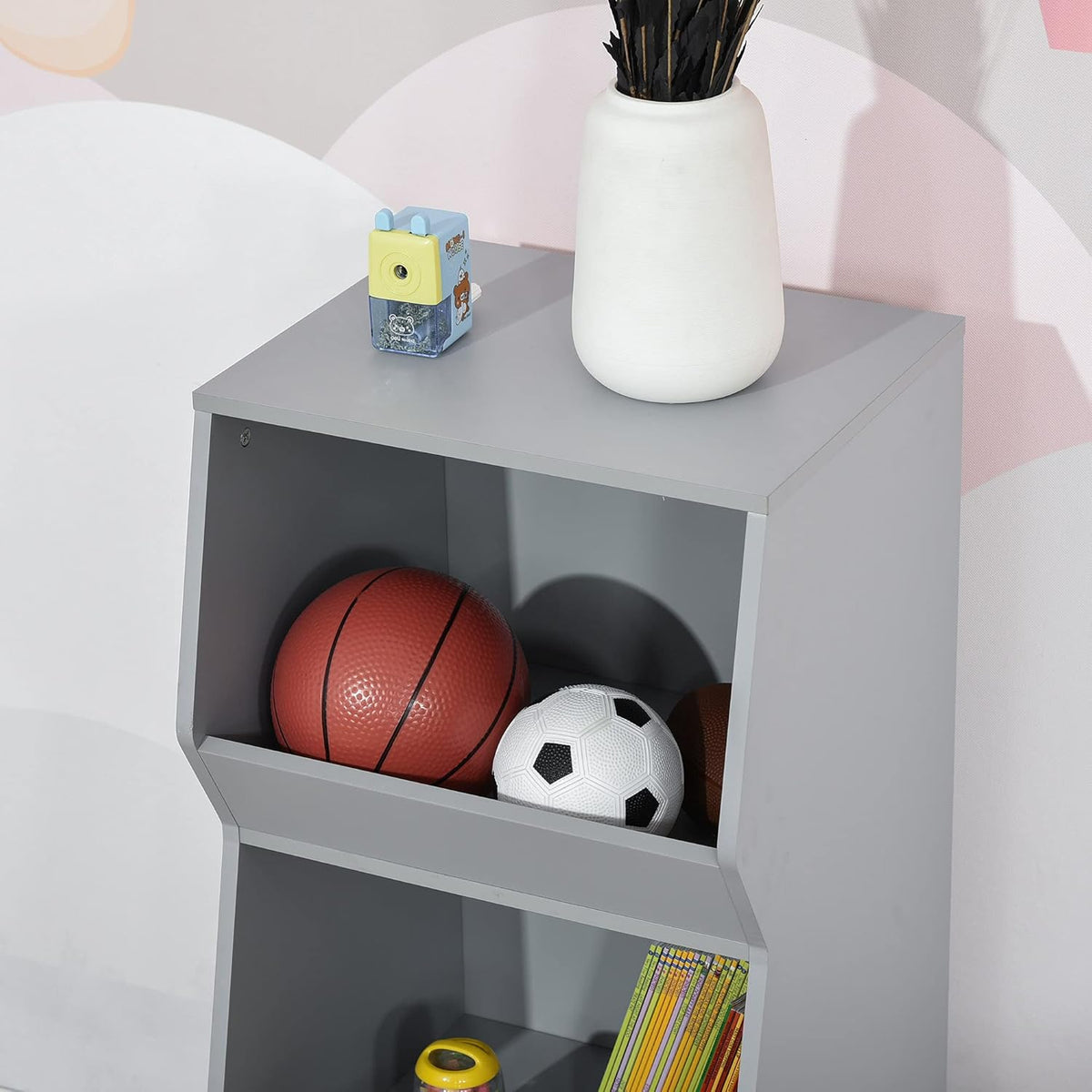 Grey 3 Cubby Kids Storage Cabinet B5010