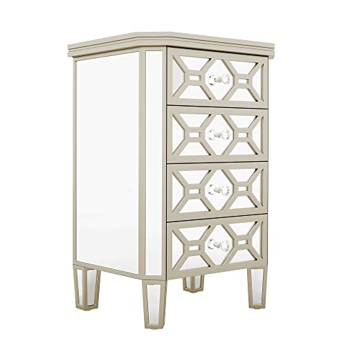 Silver 4-Drawer Chest with Golden Lines and Crystal-Shape Knob Q86495