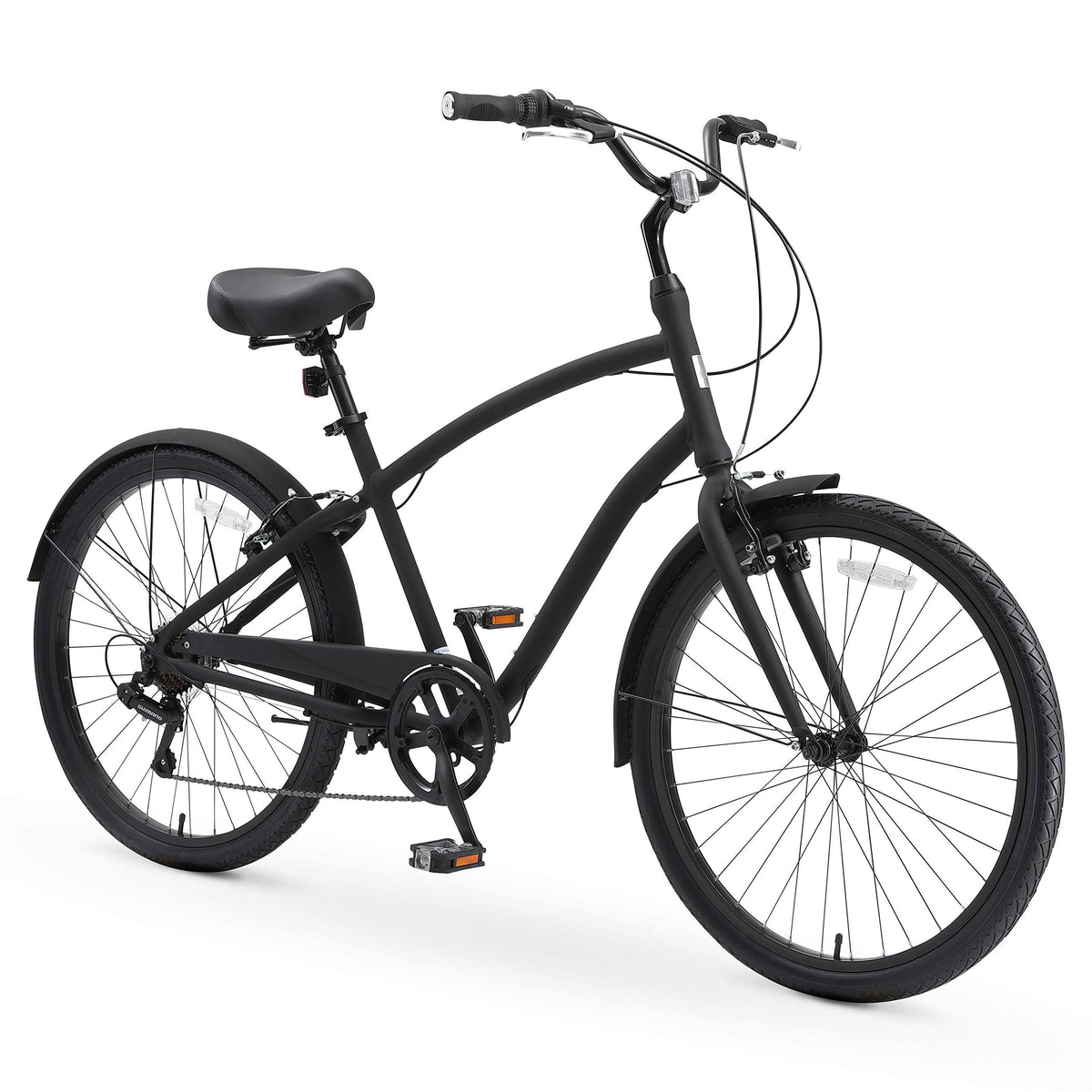 26 7-Speed Sport Hybrid Cruiser Bicycle Matte Black W91581