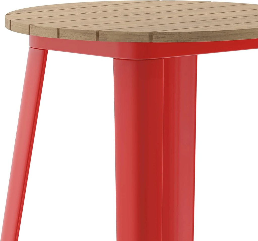 Indoor/Outdoor Bar Top Table Brown Resin Top Red Steel Base O45370