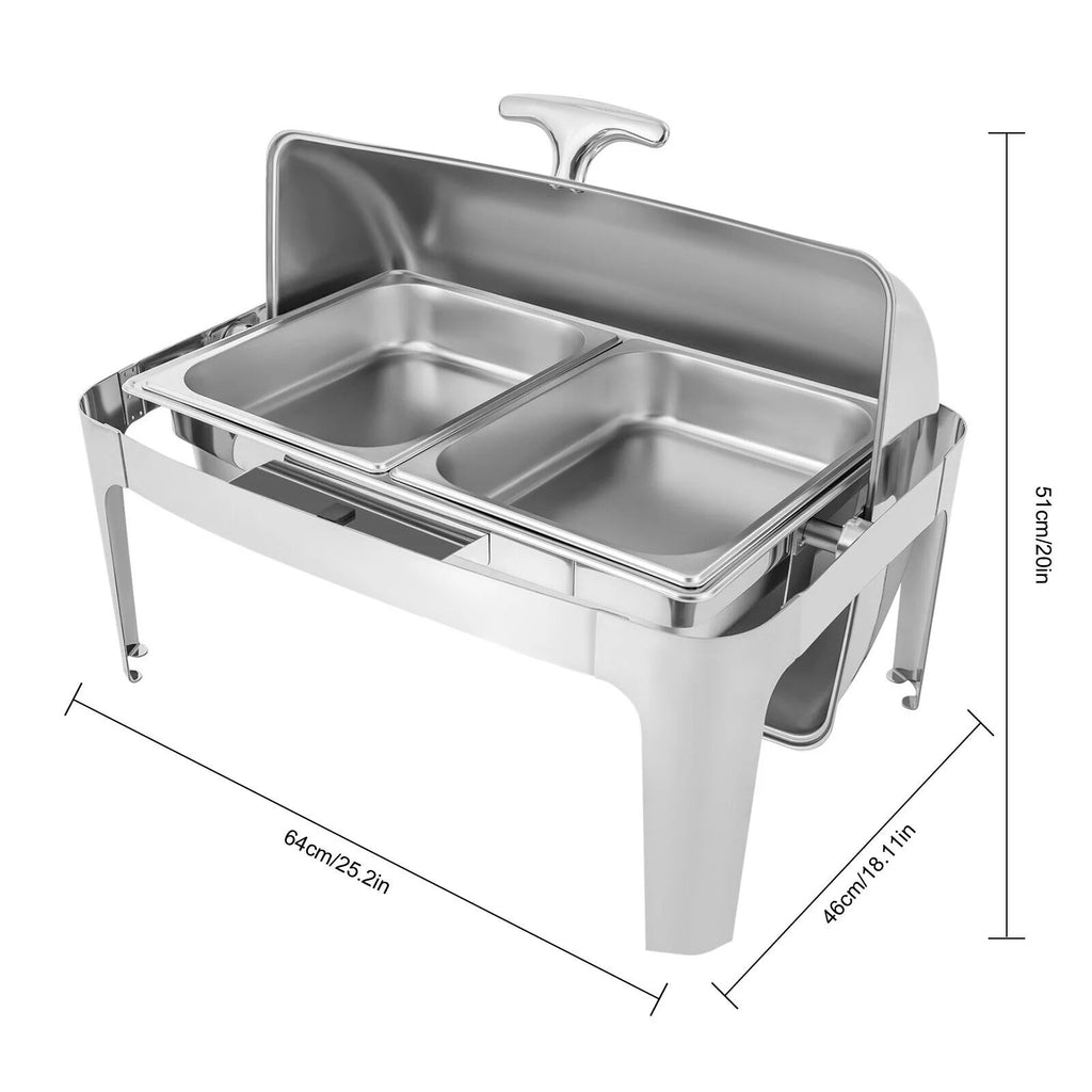 Silver Stainless Steel Chafer Buffet Chafing Dish Set Roll Top Food Warmer E783