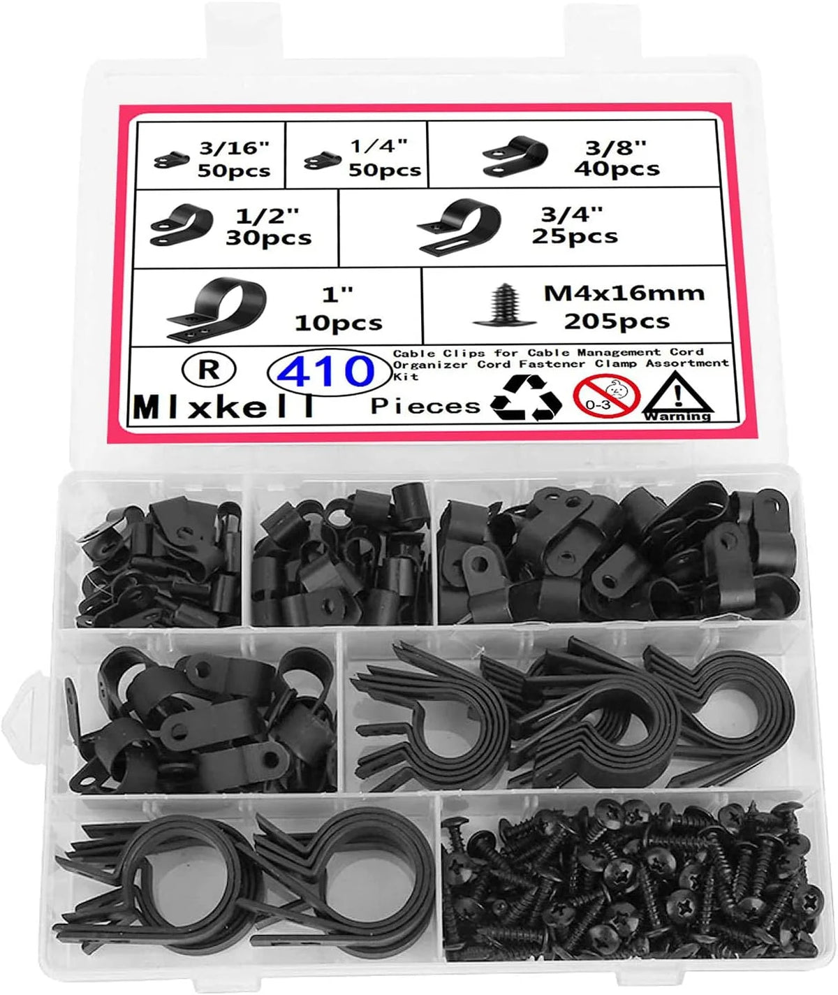 Black Nylon Cable Clips 410 PCS 6 Sizes I558293