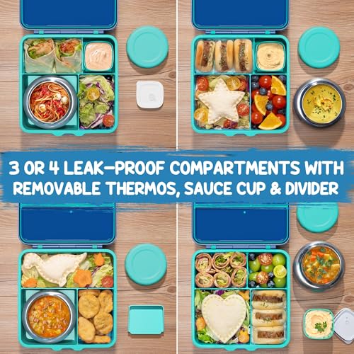 Kids Bento Lunch Box with Thermos, 8.5 OZ Insulated Food Jar, Lunch Bag, Water Bottle L86334