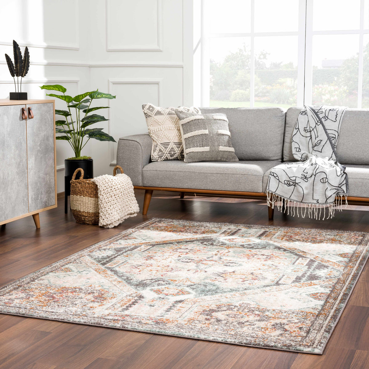 Gray Brown Red Area Rug C530253