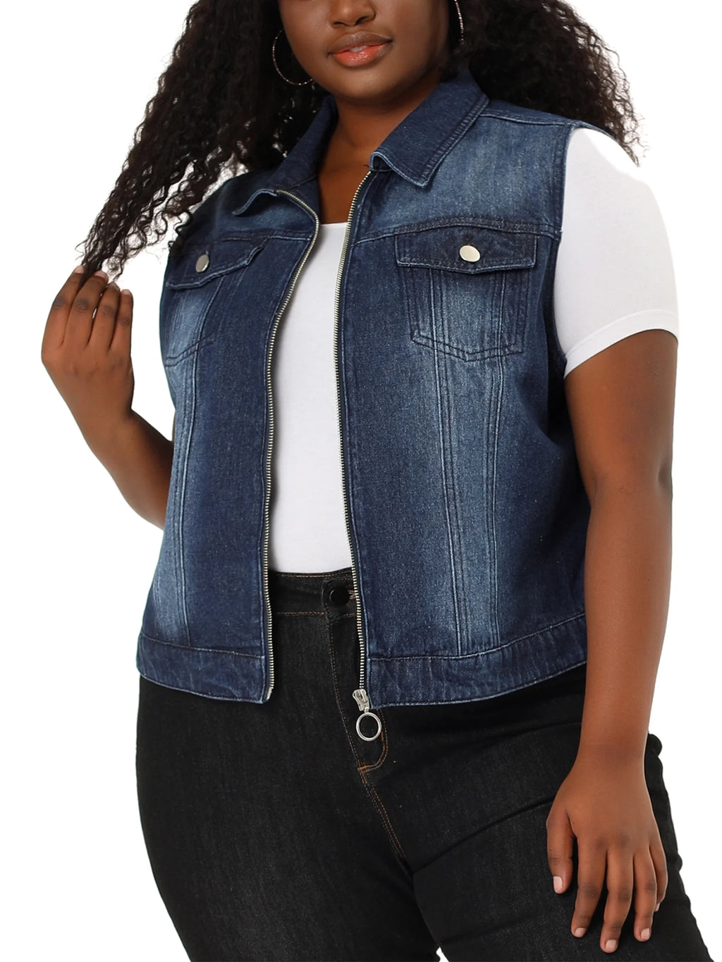 Plus Size Sleeveless Denim Vest Jacket M8461