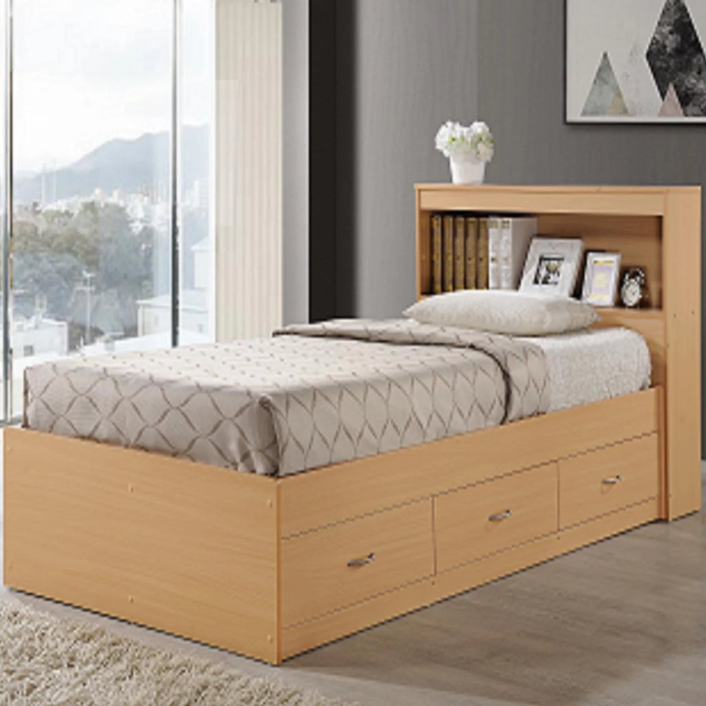 Twin Size Captain Bed with 3 Drawers and Headboard in Black Wood W4487