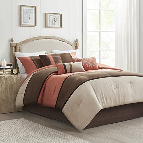 Brown 7 Piece Queen Faux Suede Comforter Set Y89107