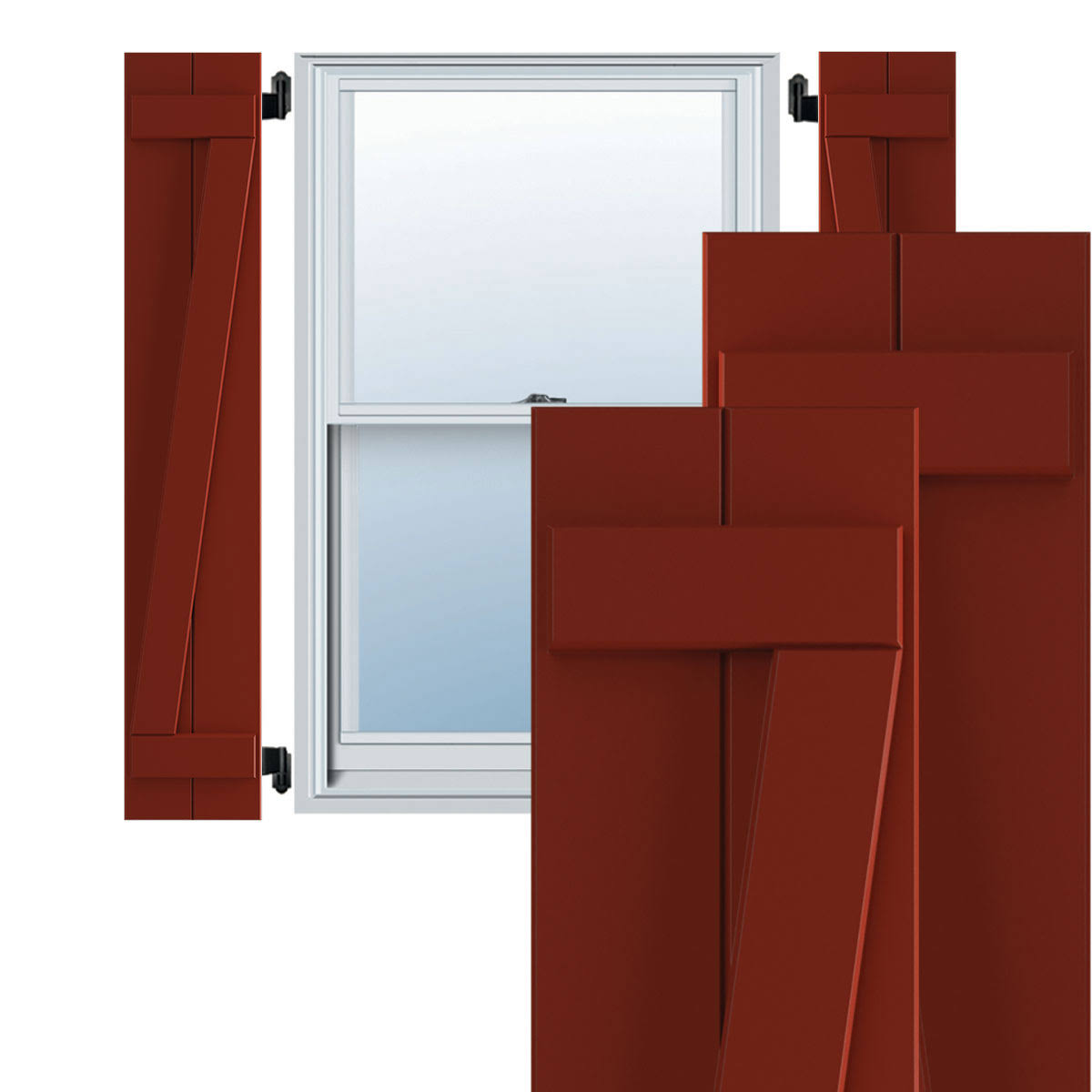 10-3/4x22 x 50x22 PVC Board and Batten Shutters, Pepper Red C4684