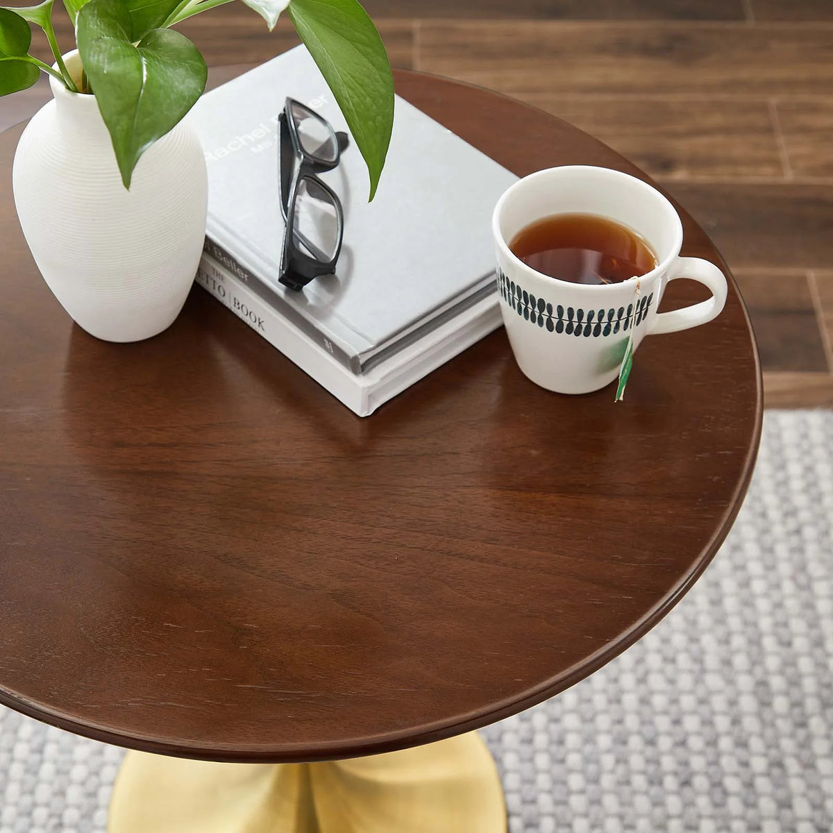 Round Wood Stainless Steel Side Table M8651