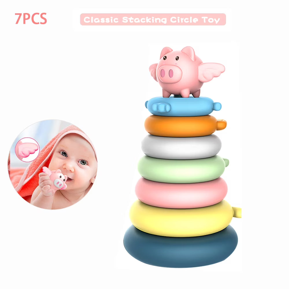 7 Rings Baby Stacking Nesting Toys Sensory Educational Montessori Baby Blocks C7511